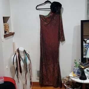 Miss Ord One Shoulder Sequin Maxi Dress Prom Evening